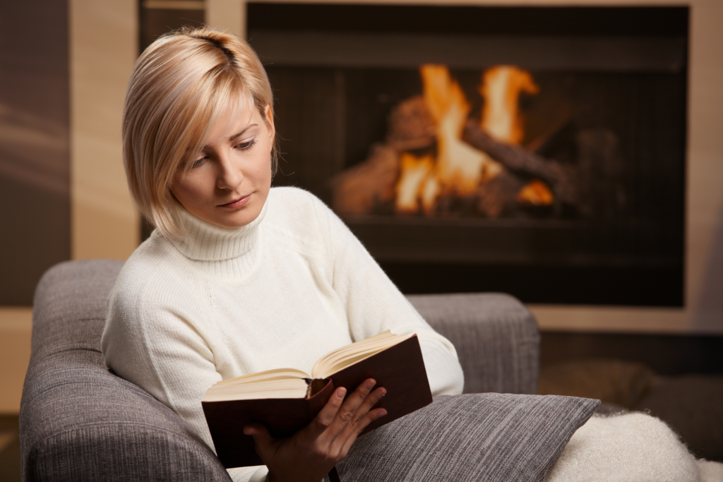 woman reading book